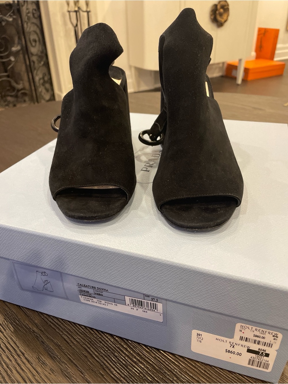Prada Black Suede Open-Toe Women's Heels